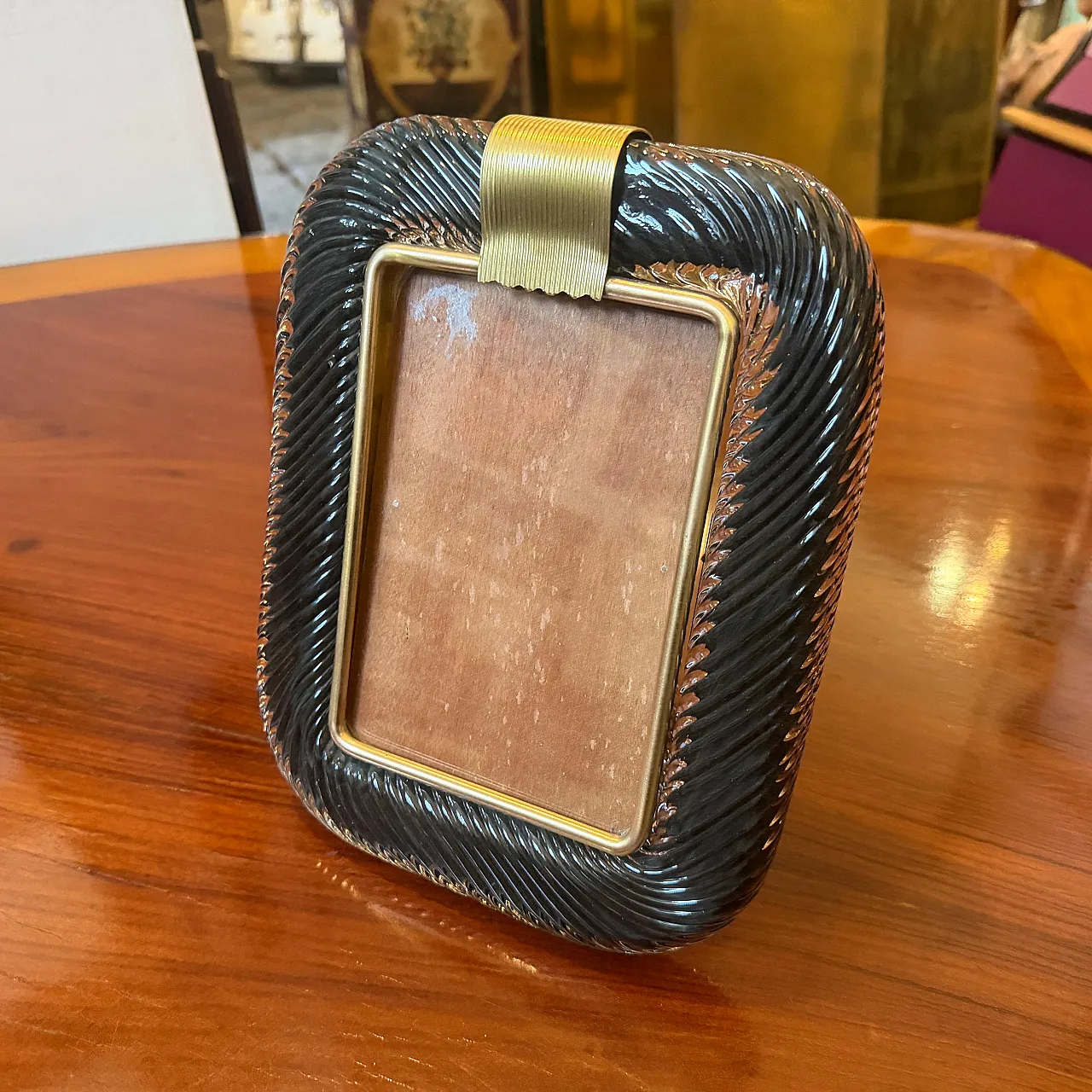 Barovier style in Murano glass and brass picture frame, 1990s 8