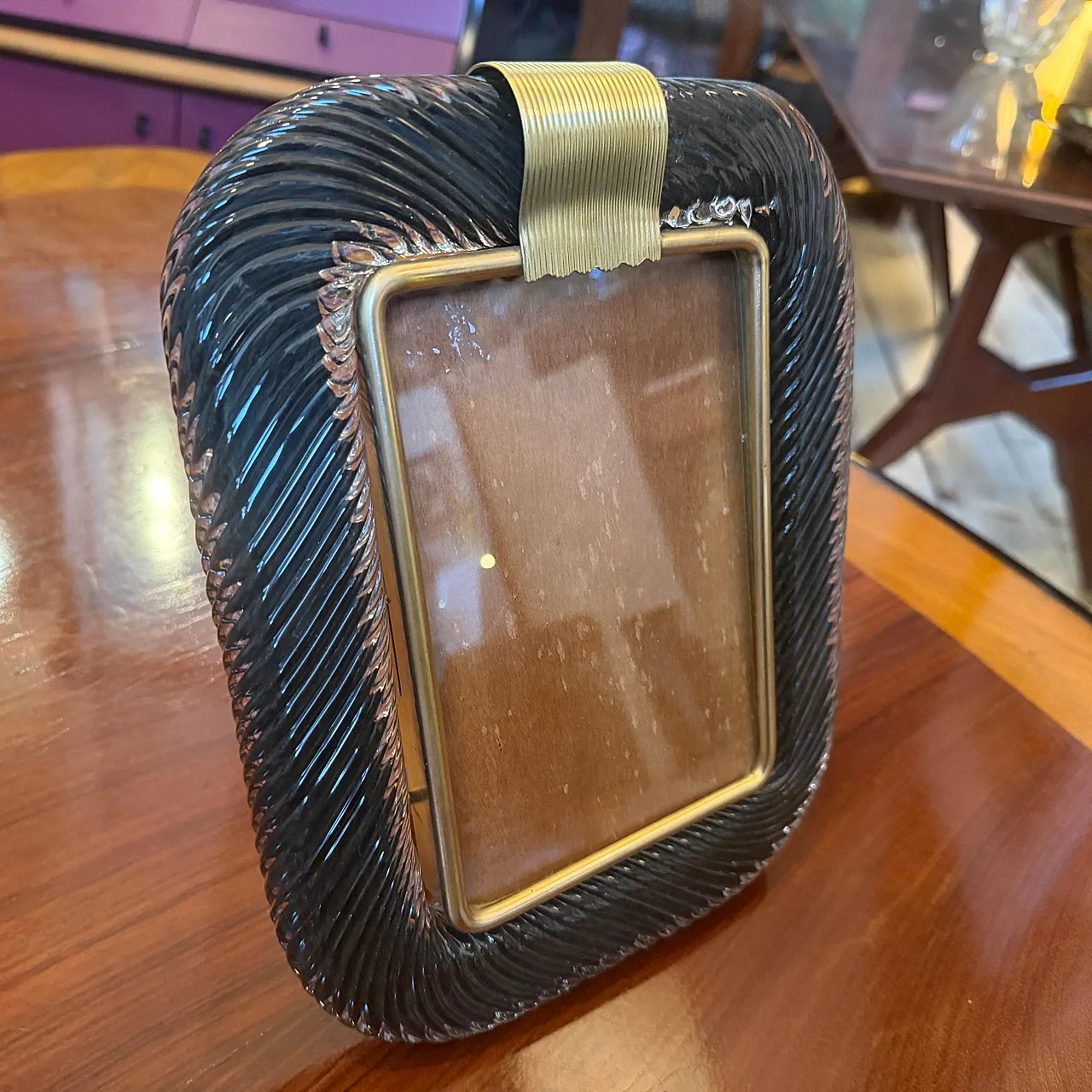 Barovier style in Murano glass and brass picture frame, 1990s 9
