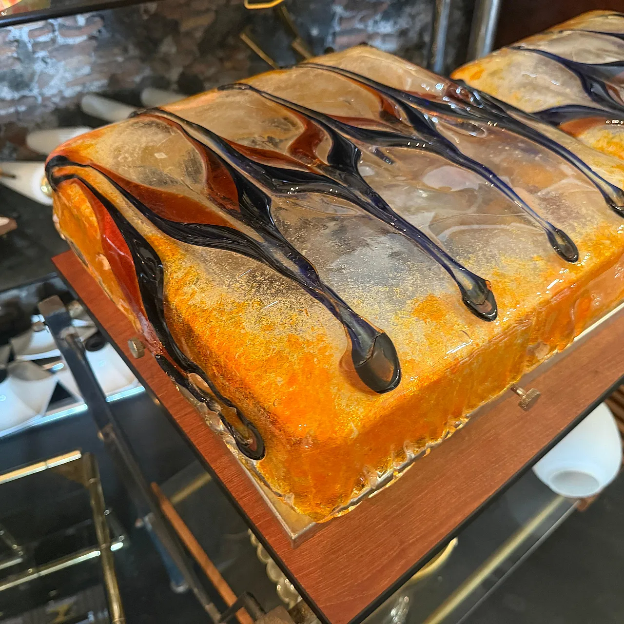 Plafoniera arancione e blu di Nason per Mazzega, anni '60 10