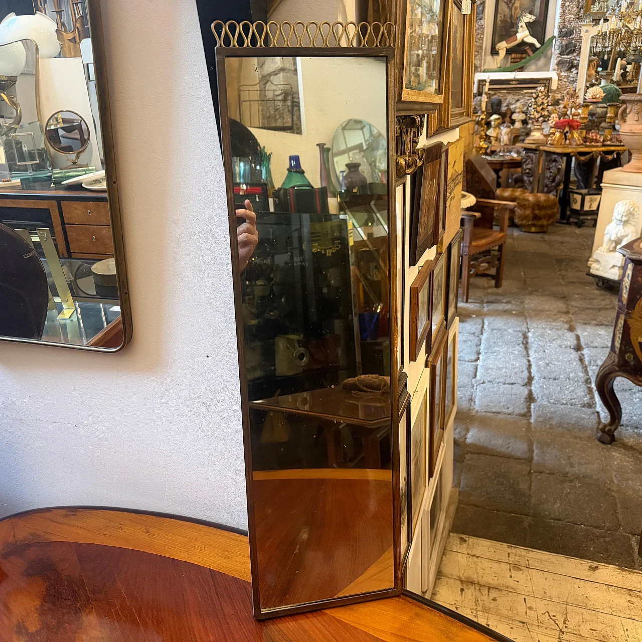 Specchio da parete in ottone Mid-Century in stile Gio Ponti, anni '50 4
