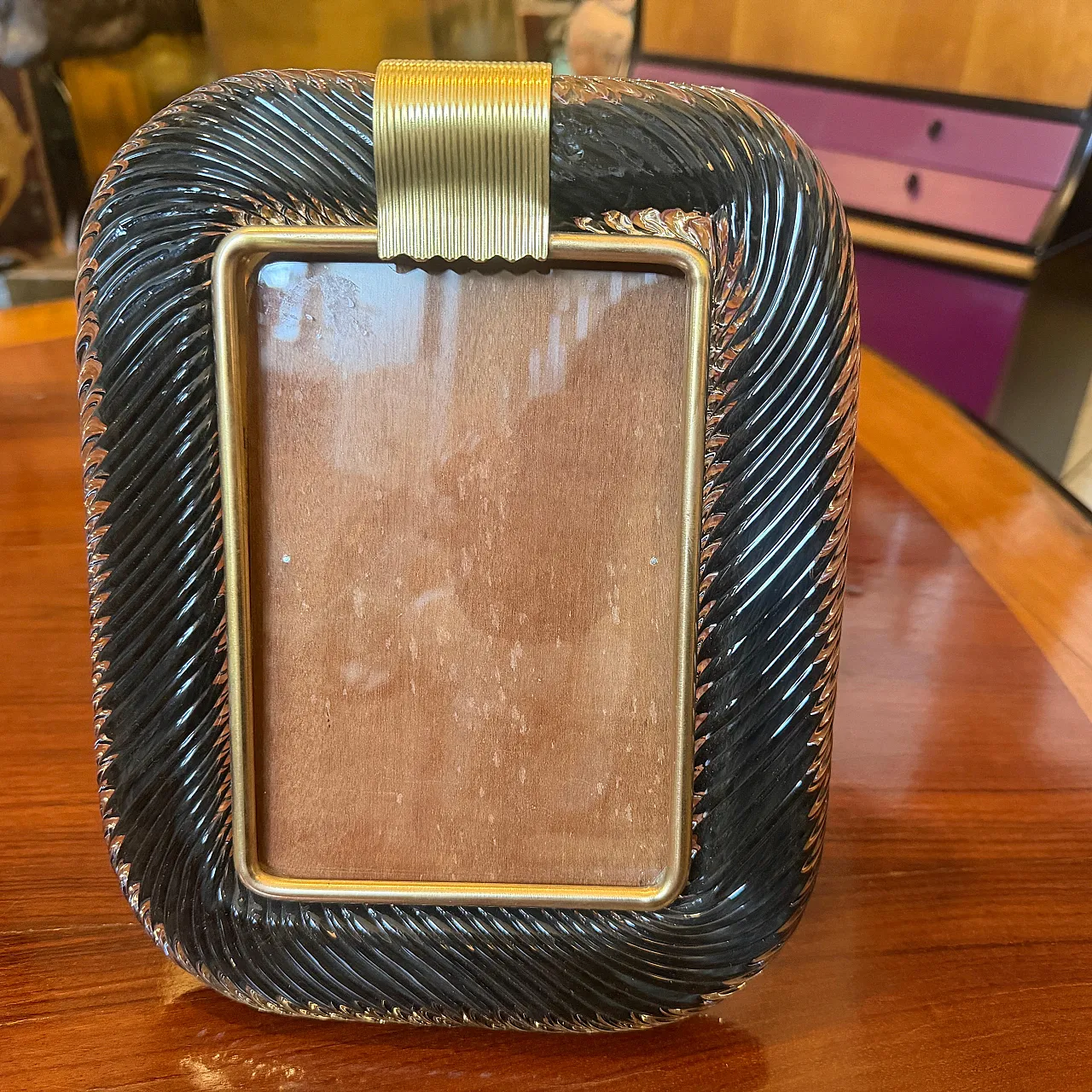 Barovier style in Murano glass and brass picture frame, 1990s 12
