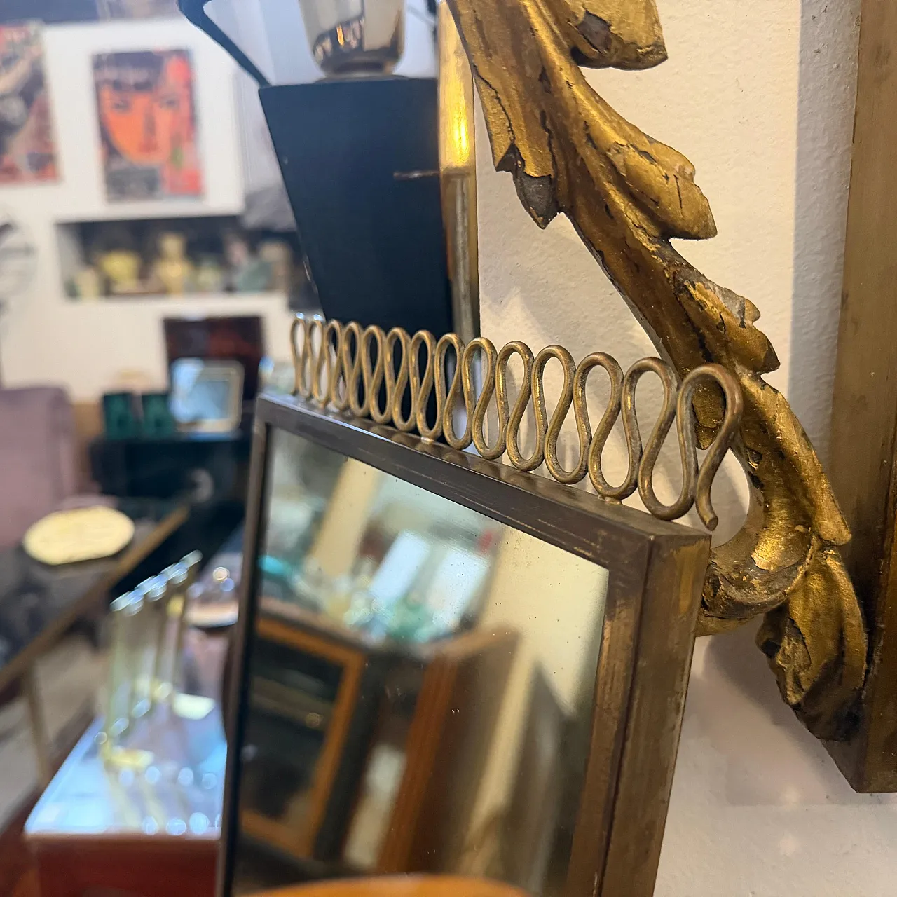 Specchio da parete in ottone Mid-Century in stile Gio Ponti, anni '50 9