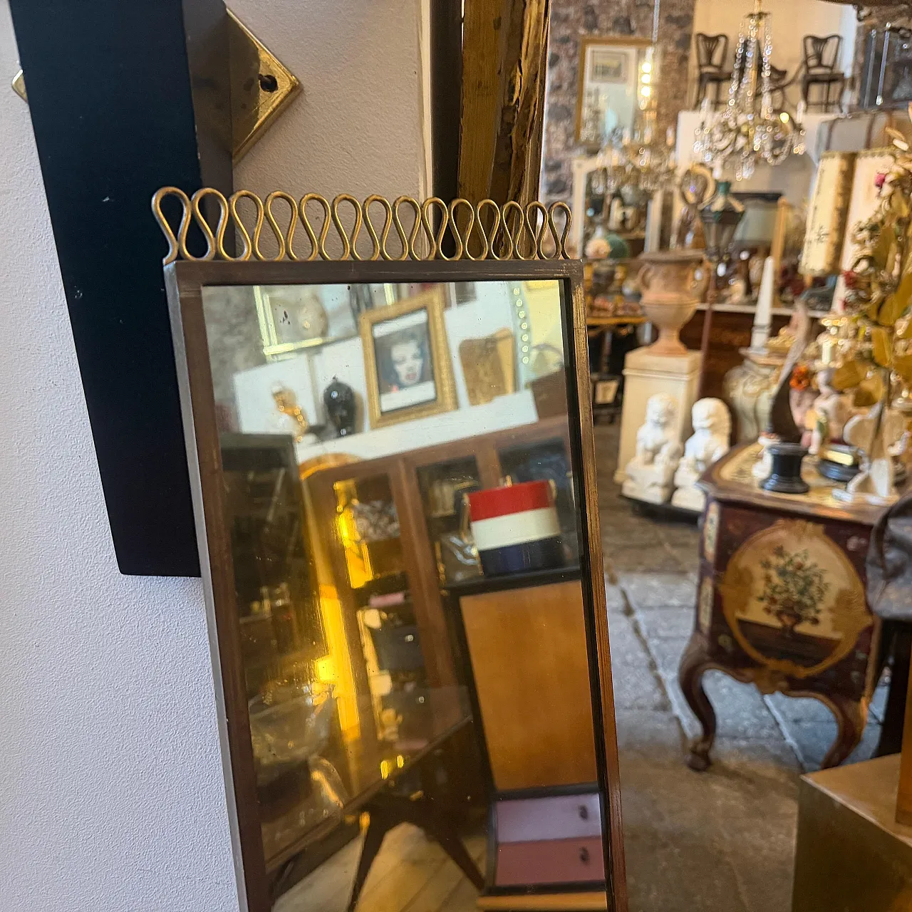 Specchio da parete in ottone Mid-Century in stile Gio Ponti, anni '50 12