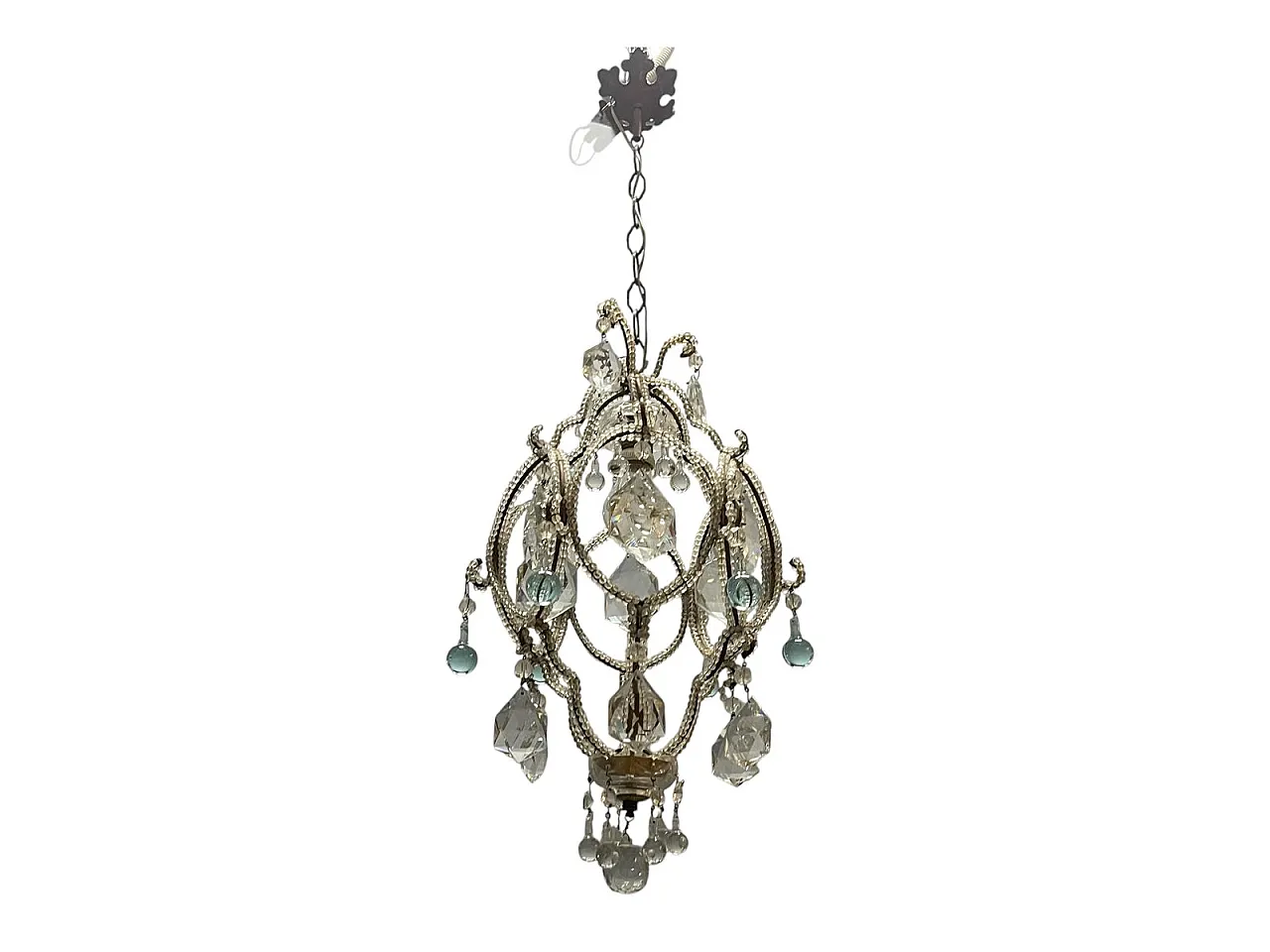 Pendant lamp with crystal beads and light blue Murano glass drops, 1960s 2