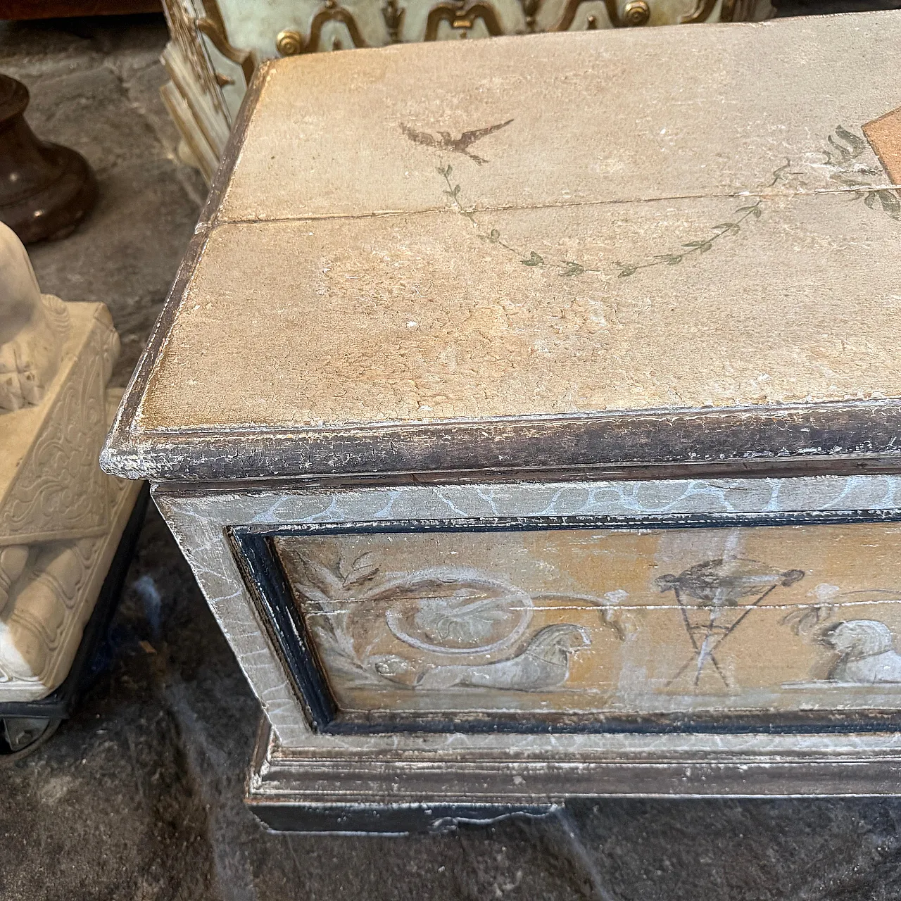 Cassapanca in legno dipinto a mano in stile neoclassico, '800 8