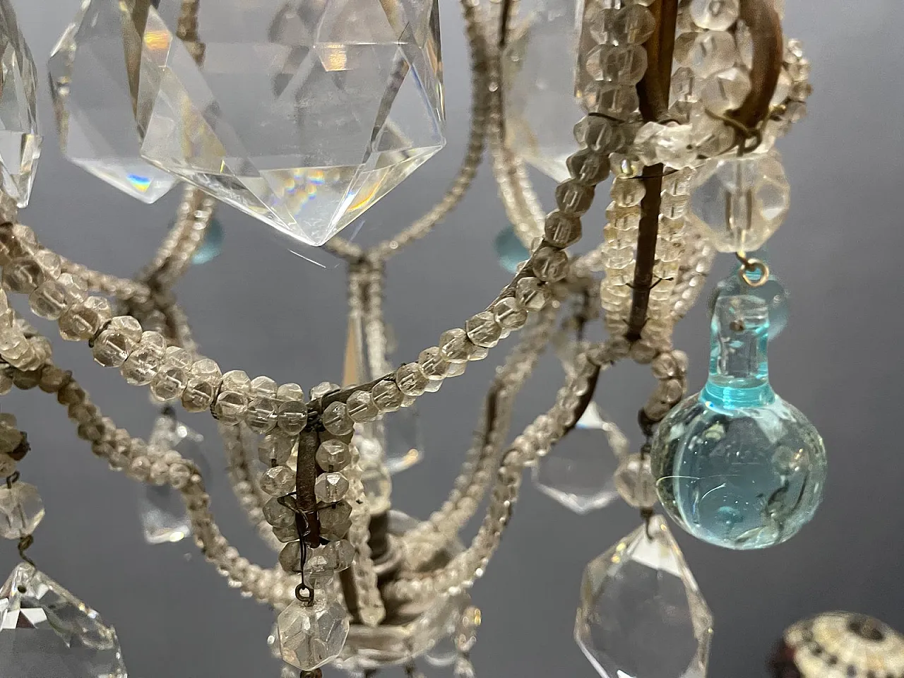 Pendant lamp with crystal beads and light blue Murano glass drops, 1960s 3