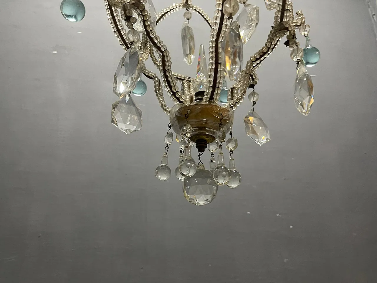 Pendant lamp with crystal beads and light blue Murano glass drops, 1960s 4