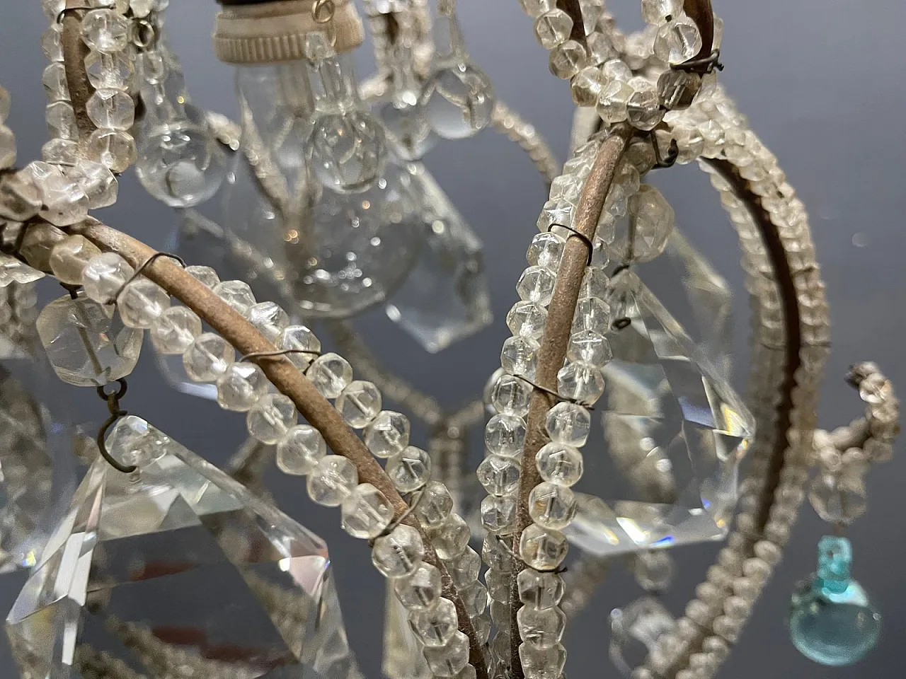 Pendant lamp with crystal beads and light blue Murano glass drops, 1960s 5