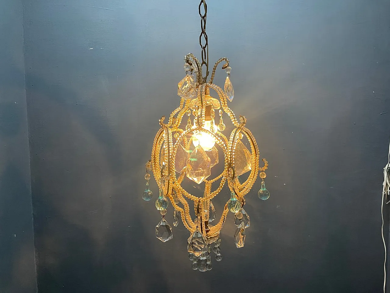 Pendant lamp with crystal beads and light blue Murano glass drops, 1960s 6