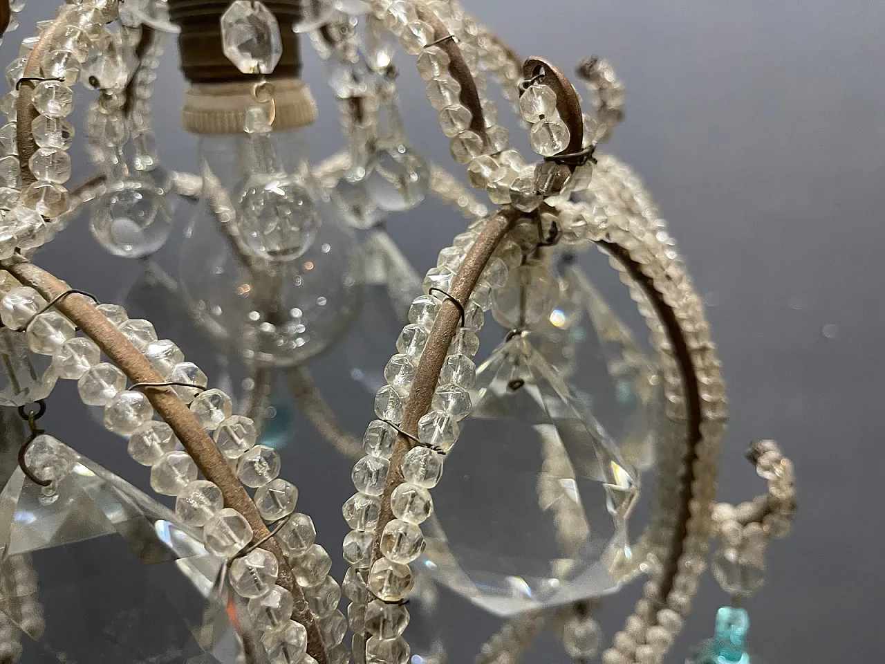 Pendant lamp with crystal beads and light blue Murano glass drops, 1960s 7