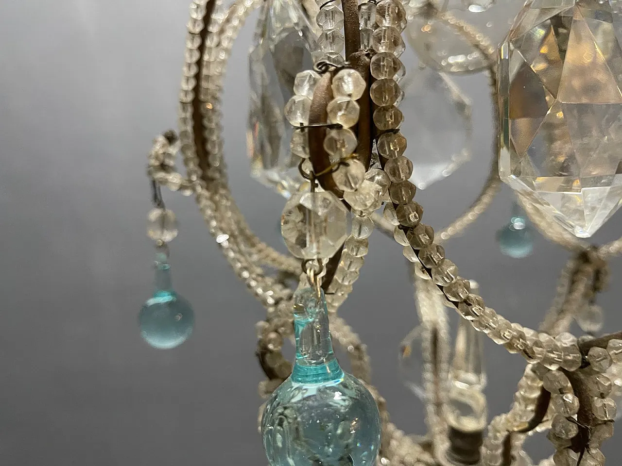 Pendant lamp with crystal beads and light blue Murano glass drops, 1960s 9