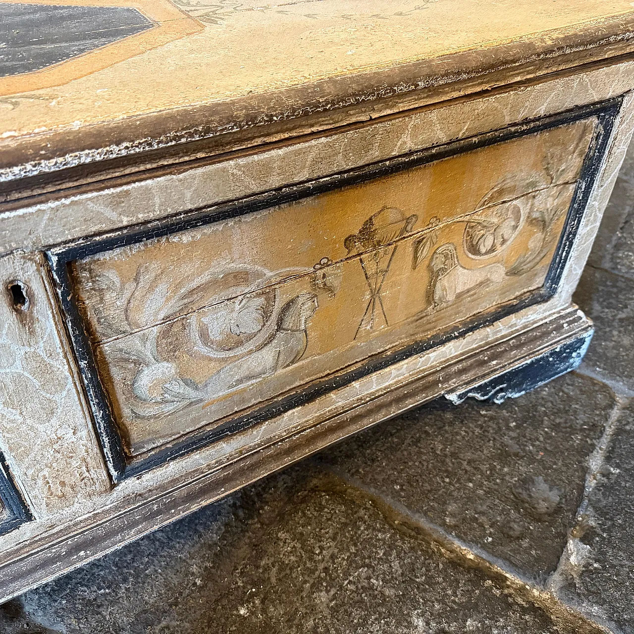 Cassapanca in legno dipinto a mano in stile neoclassico, '800 12