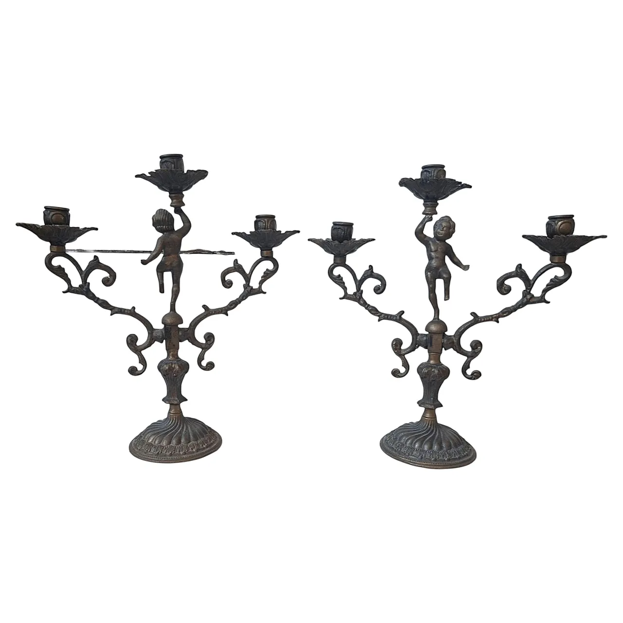 Pair of solid bronze candelabra, late 19th century 1