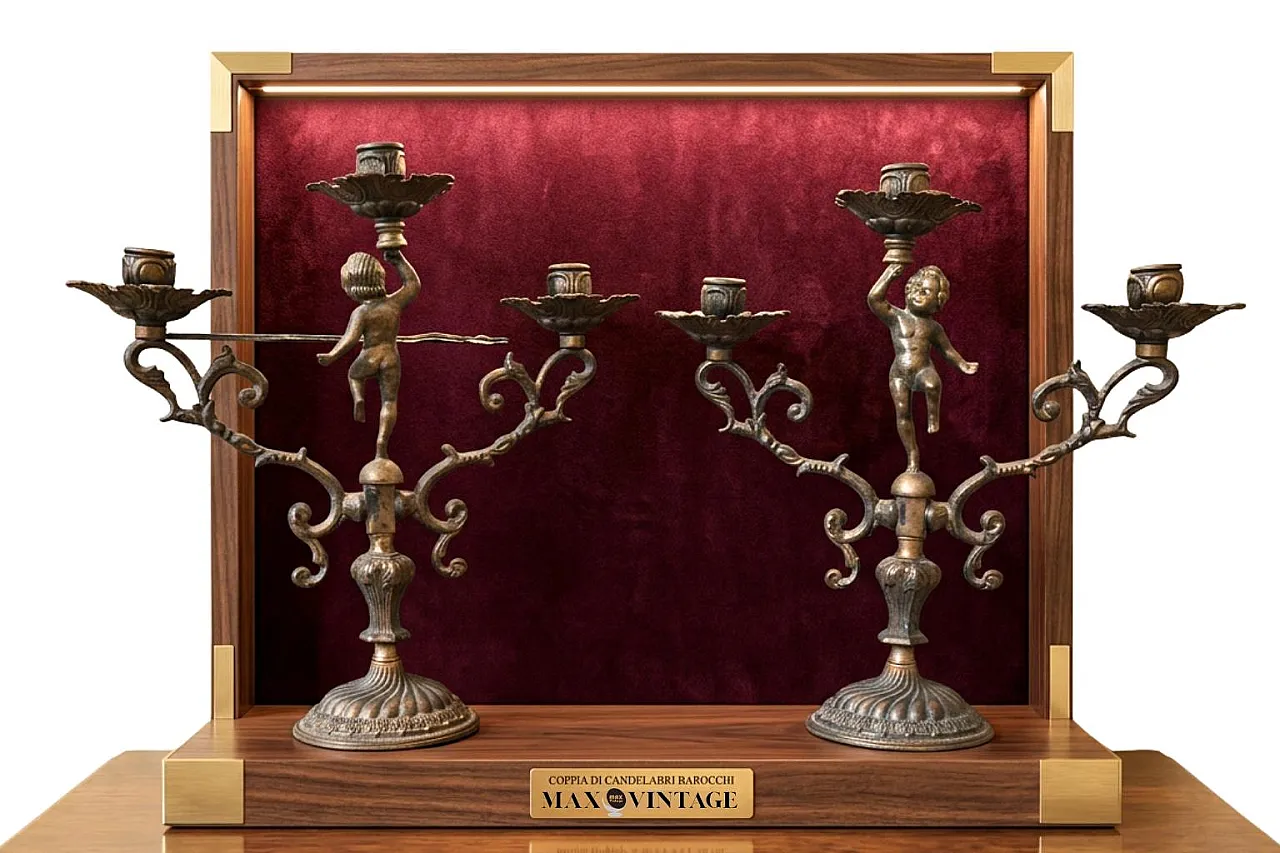 Pair of solid bronze candelabra, late 19th century 2
