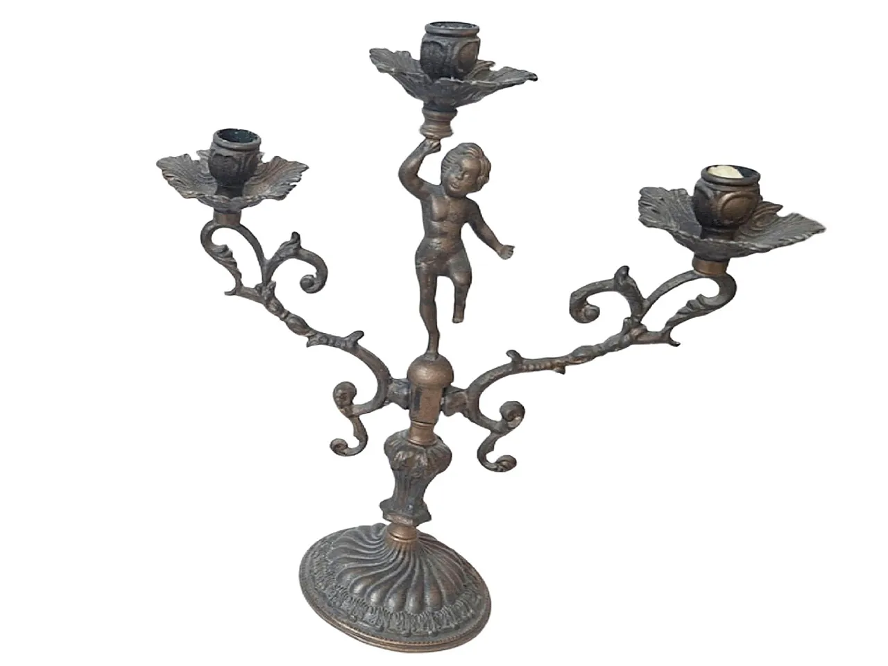 Pair of solid bronze candelabra, late 19th century 6
