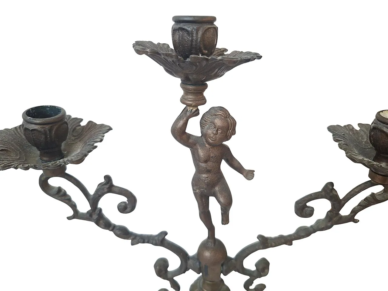 Pair of solid bronze candelabra, late 19th century 7