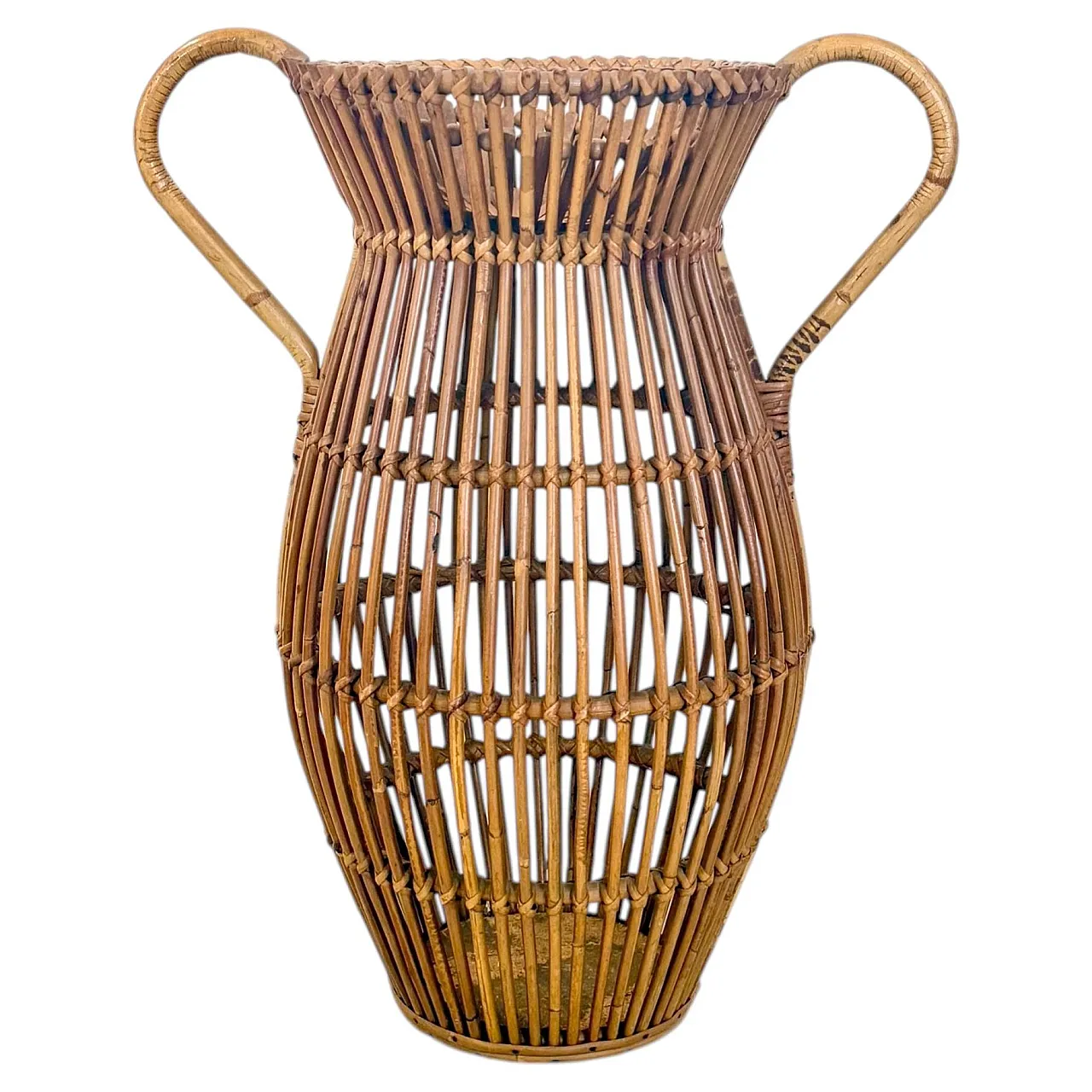 Wicker and bamboo Amphora umbrella stand, 1960s 1