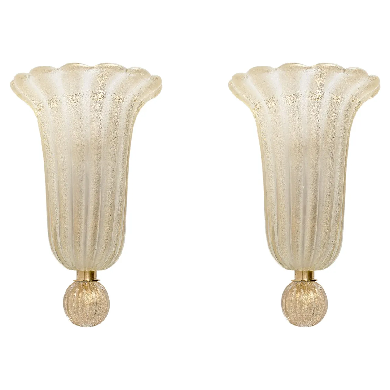 Pair of Murano glass sconces with gold dust inclusions, 20th century 1