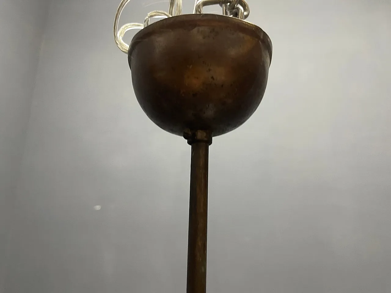 Lampada a sospensione in ferro battuto e vetro di Murano, anni '80 5