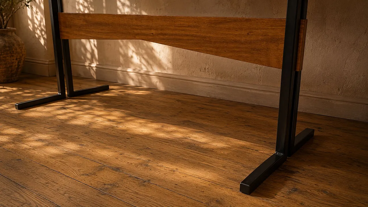 Rectangular coffee table with wooden top and black metal base, 1960s 2