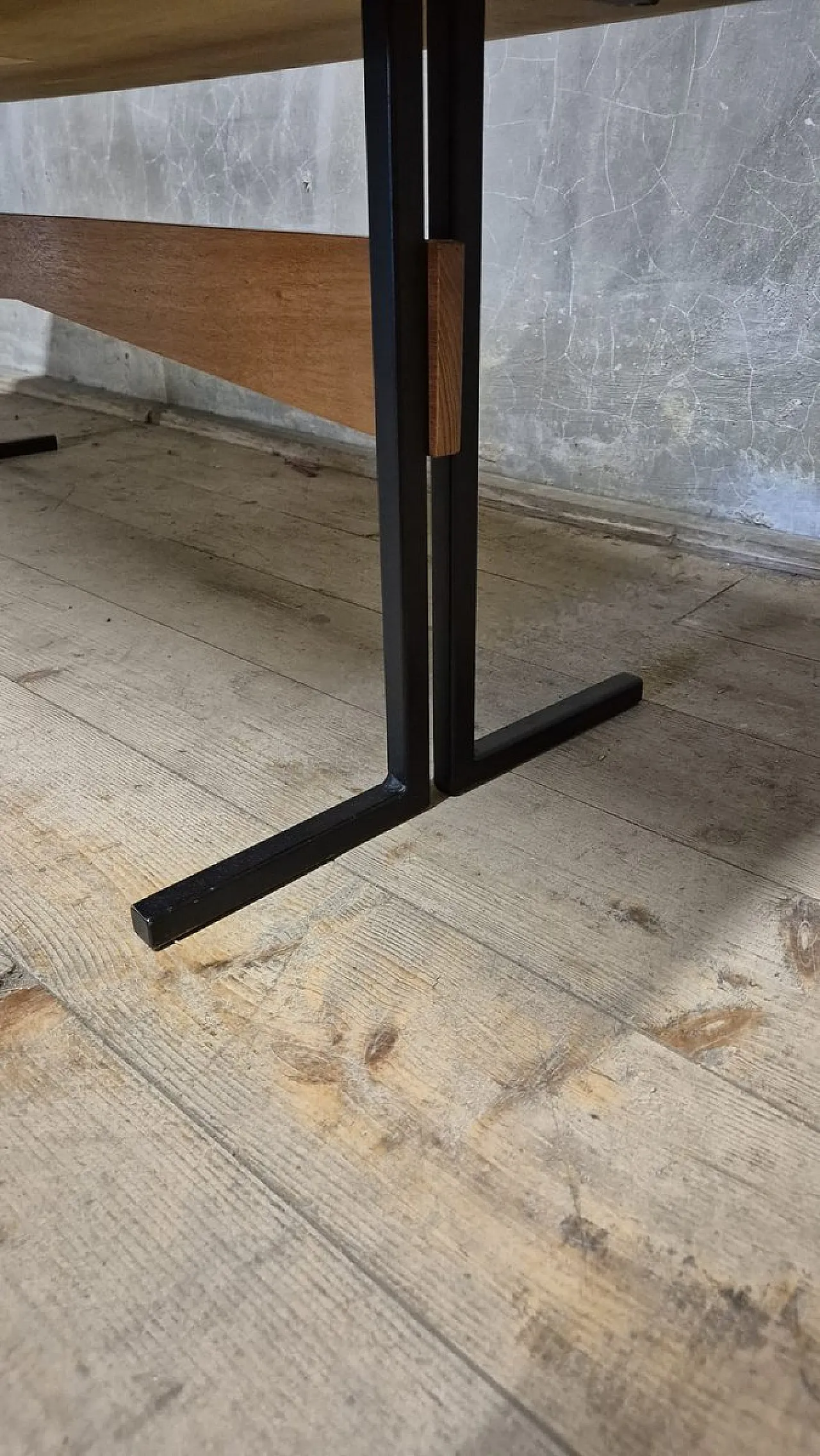 Rectangular coffee table with wooden top and black metal base, 1960s 5