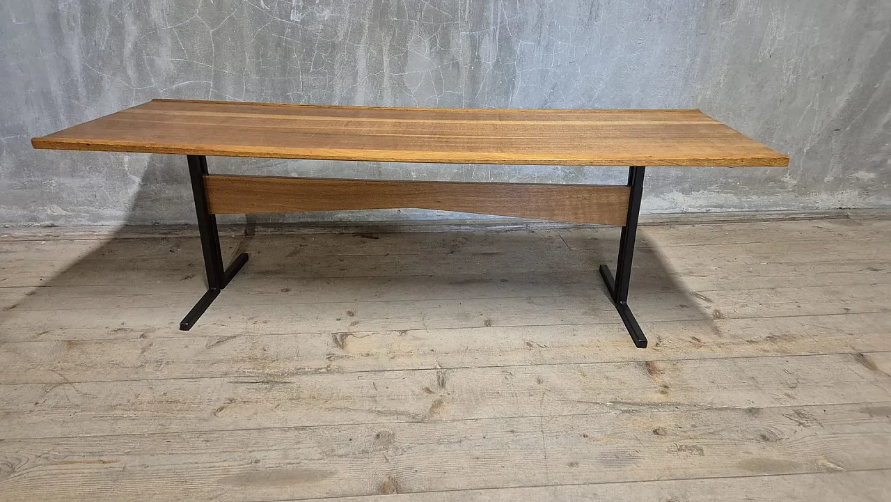 Rectangular coffee table with wooden top and black metal base, 1960s 8