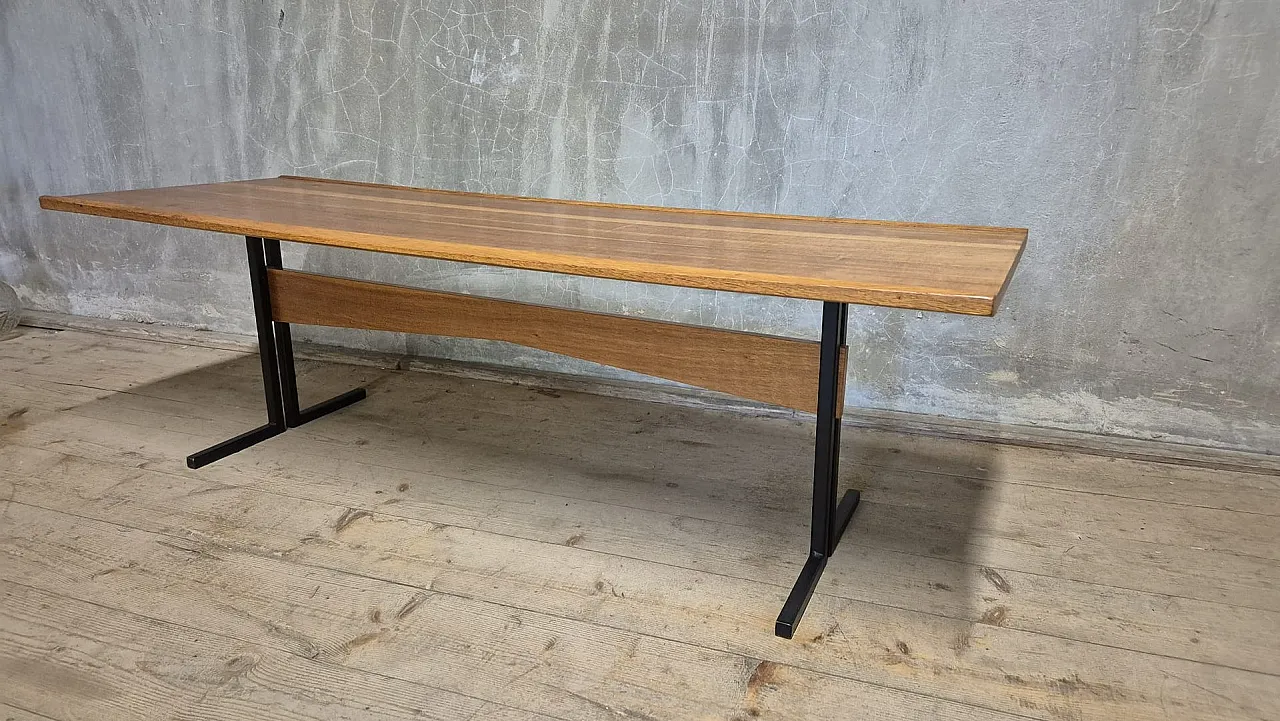 Rectangular coffee table with wooden top and black metal base, 1960s 9