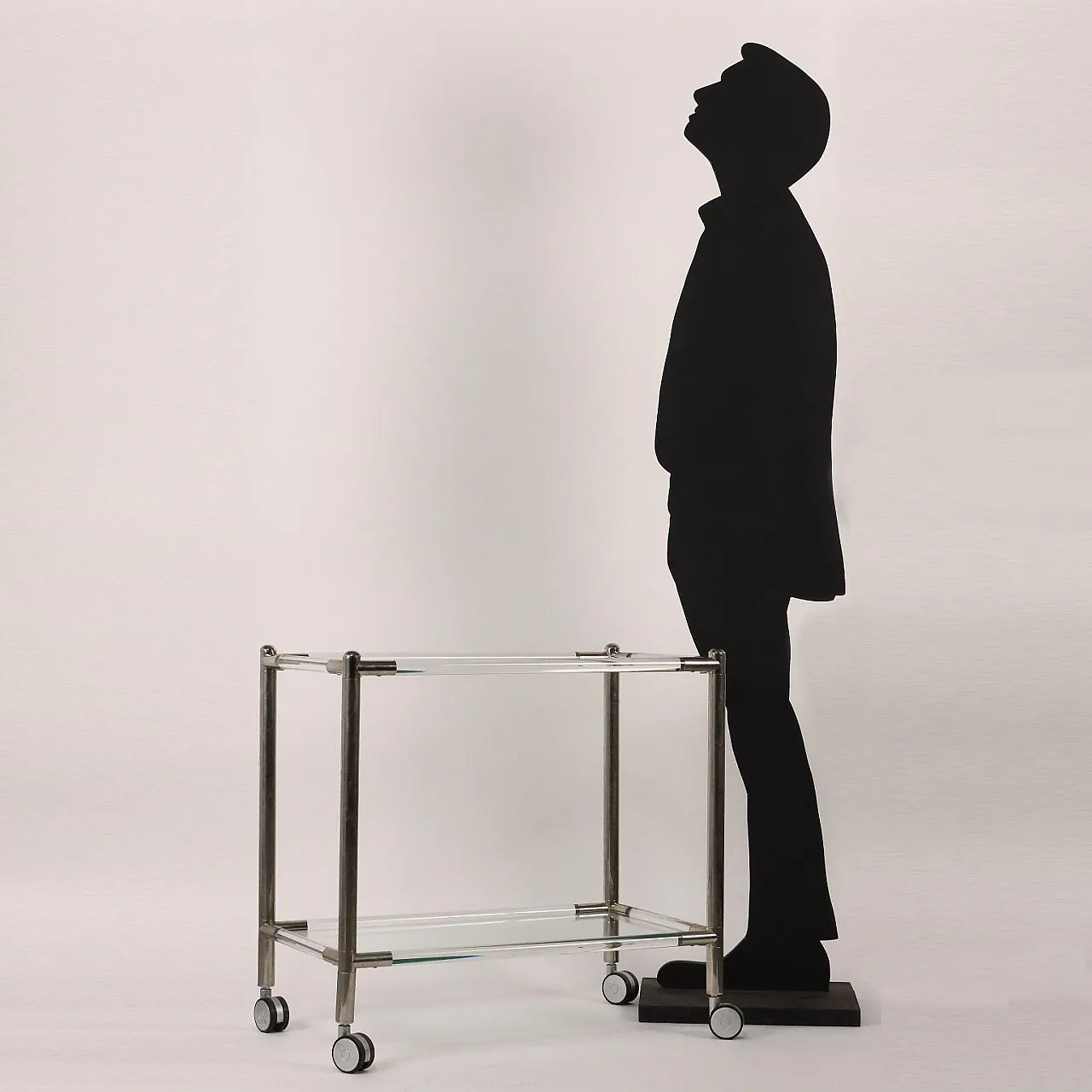 Glass and chrome-plated metal serving trolley, 1980s 2