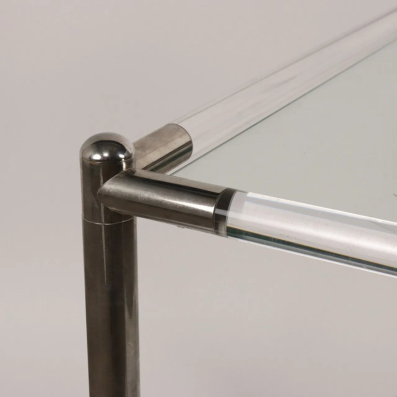 Glass and chrome-plated metal serving trolley, 1980s 3