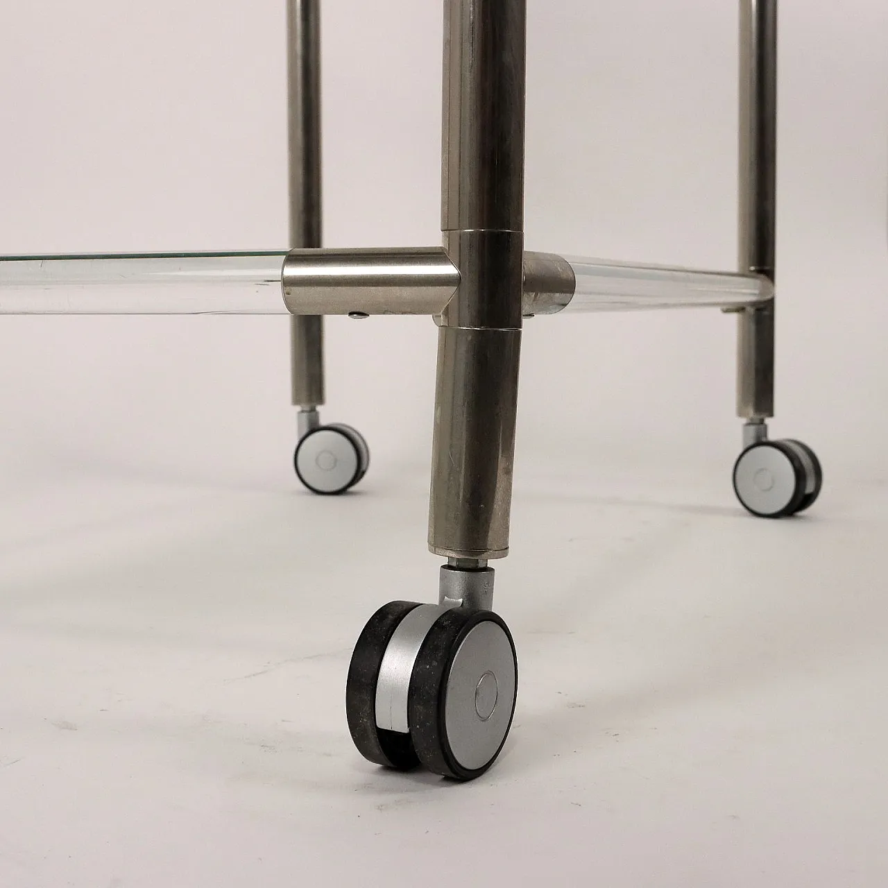 Glass and chrome-plated metal serving trolley, 1980s 5