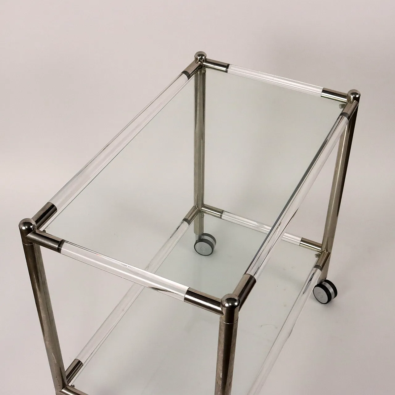 Glass and chrome-plated metal serving trolley, 1980s 6