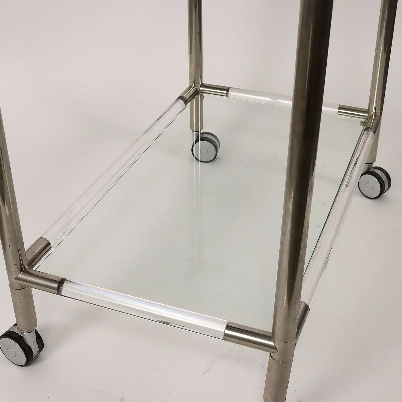 Glass and chrome-plated metal serving trolley, 1980s 7