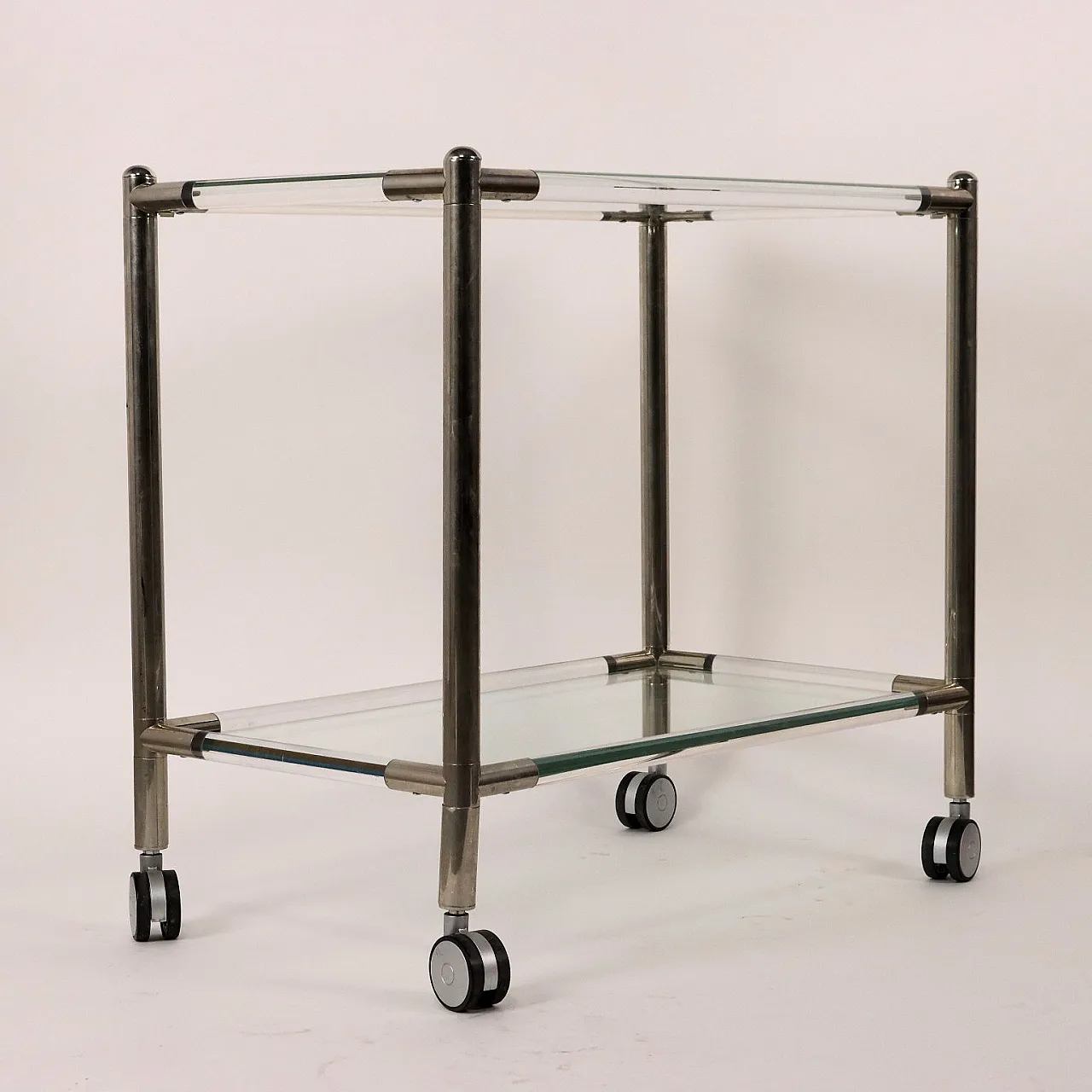 Glass and chrome-plated metal serving trolley, 1980s 8