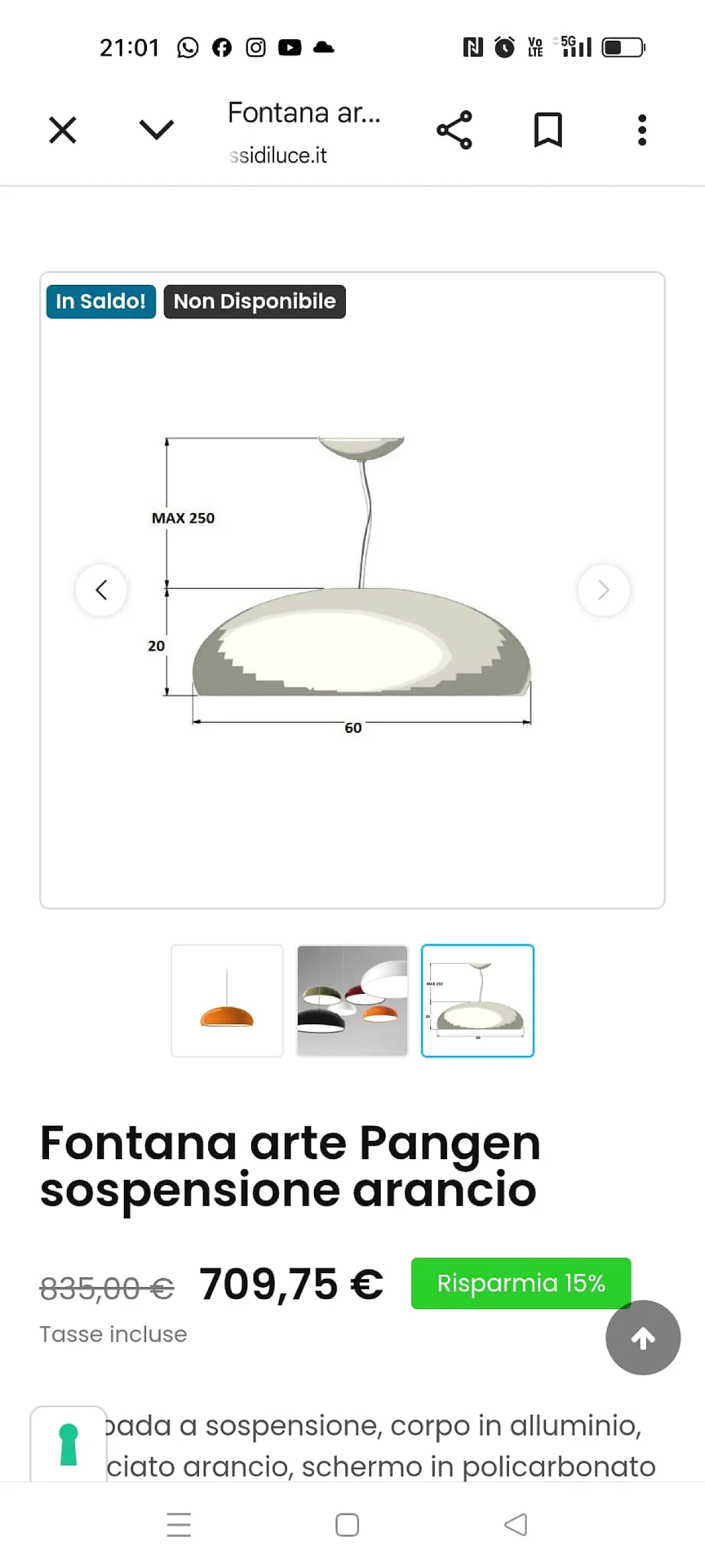 Lampada a Sospensione Pangen di FontanaArte, anni 2000 2