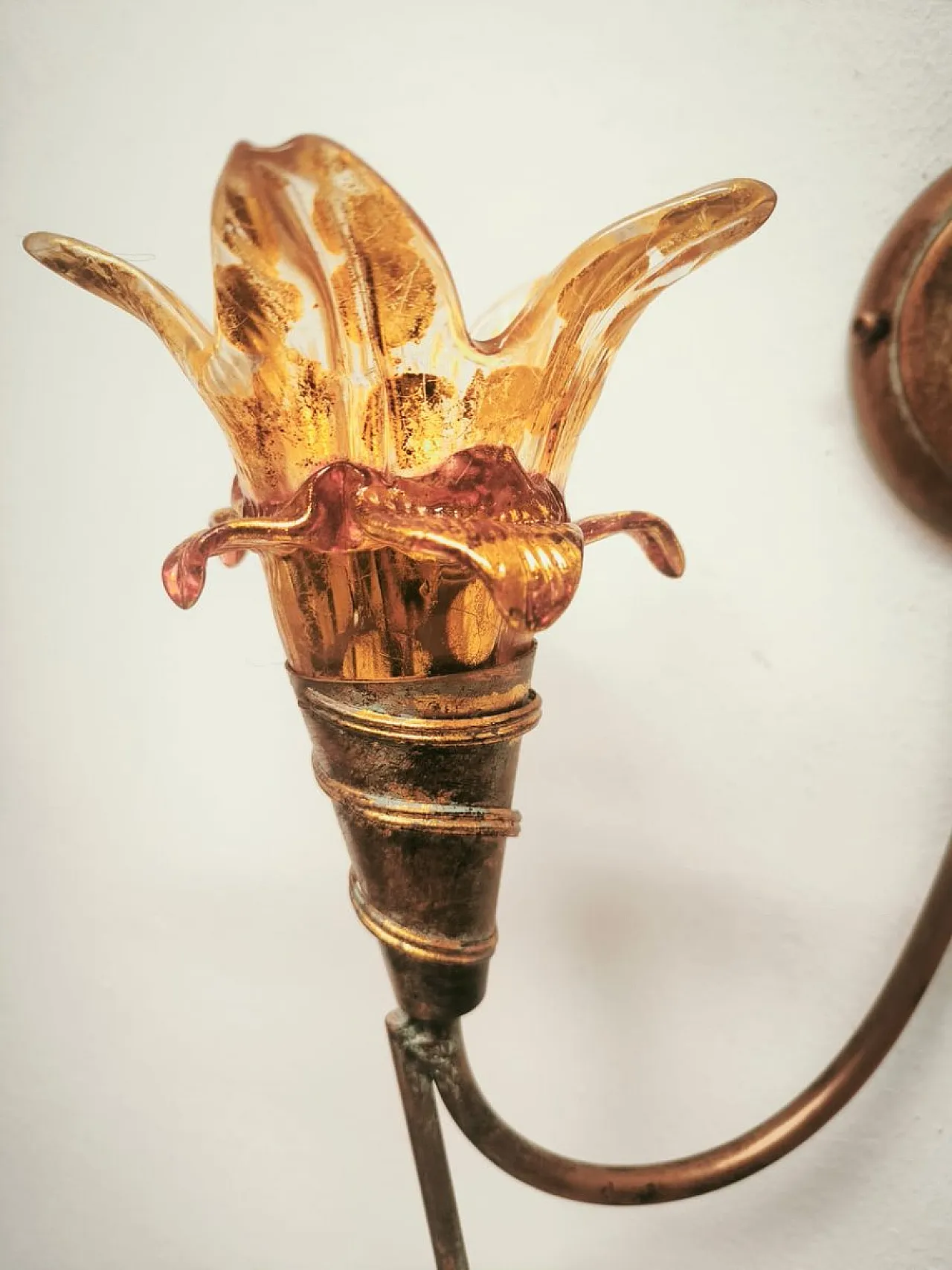 Two-light wall lamp with Murano glass, 1980s 4