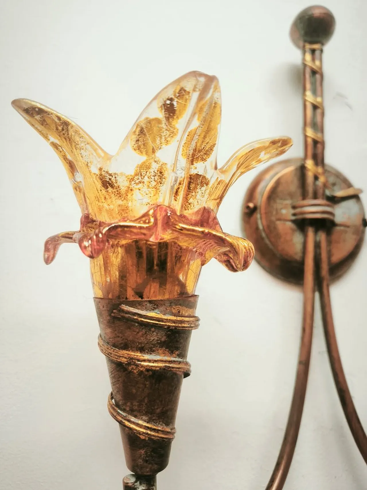 Two-light wall lamp with Murano glass, 1980s 5
