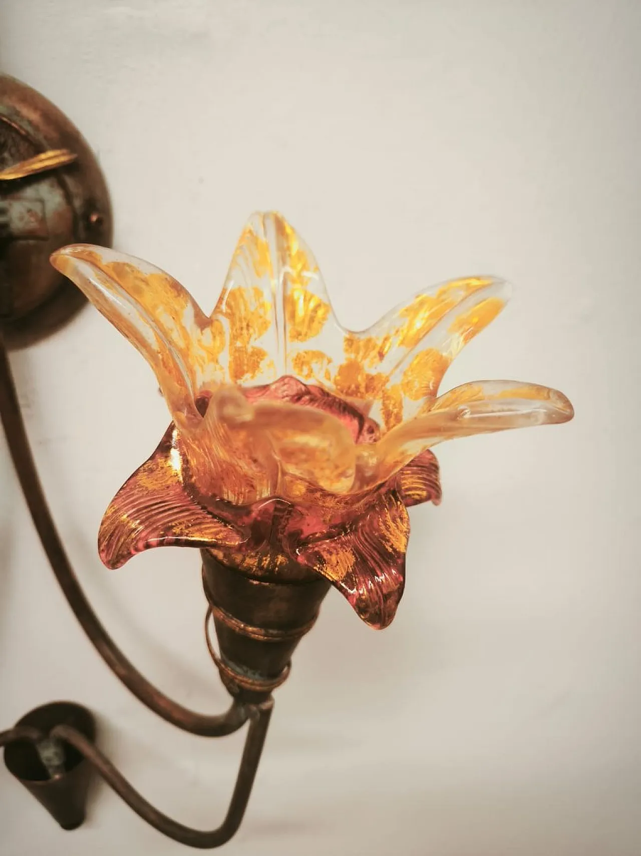 Two-light wall lamp with Murano glass, 1980s 7