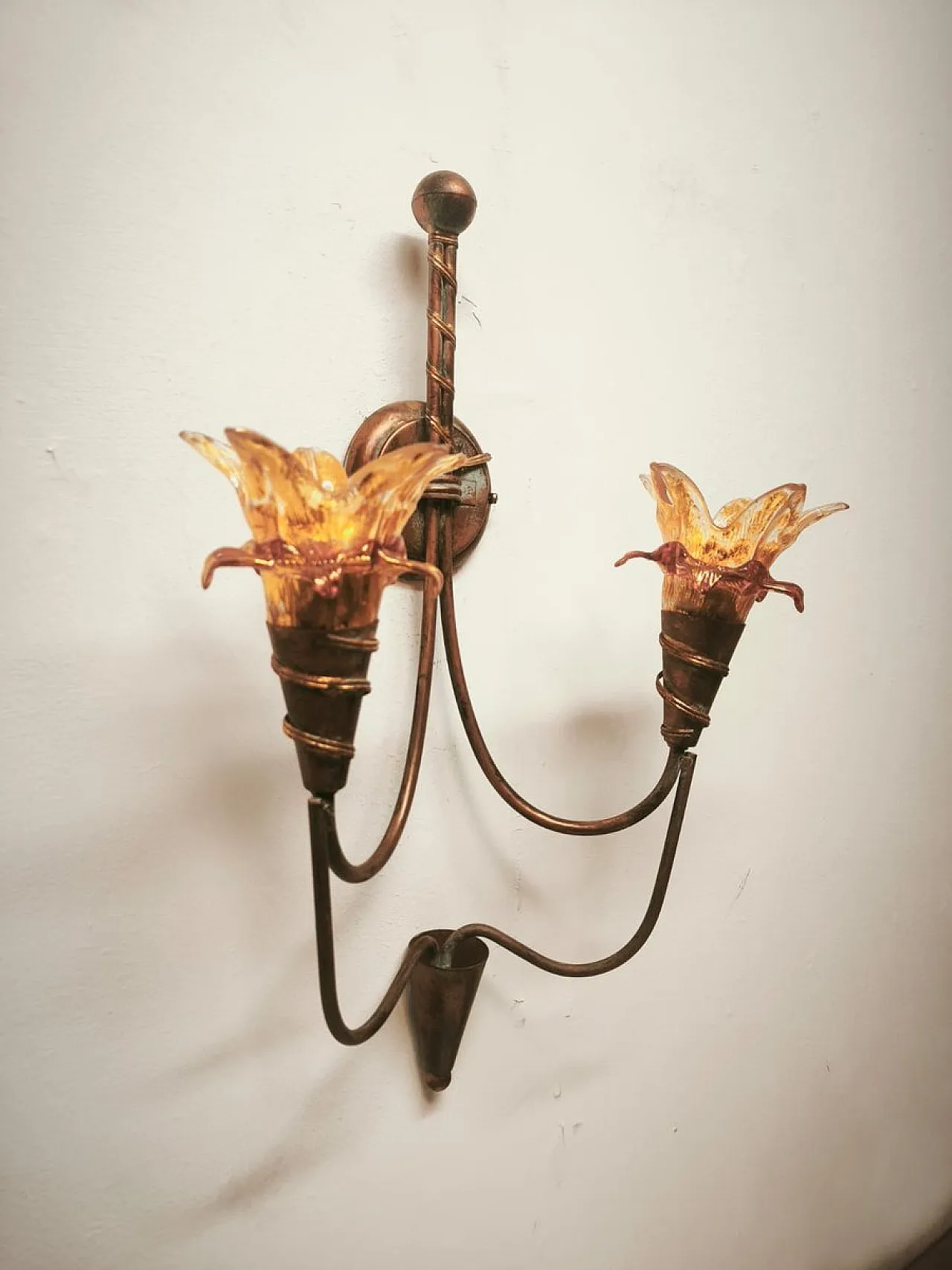 Two-light wall lamp with Murano glass, 1980s 9