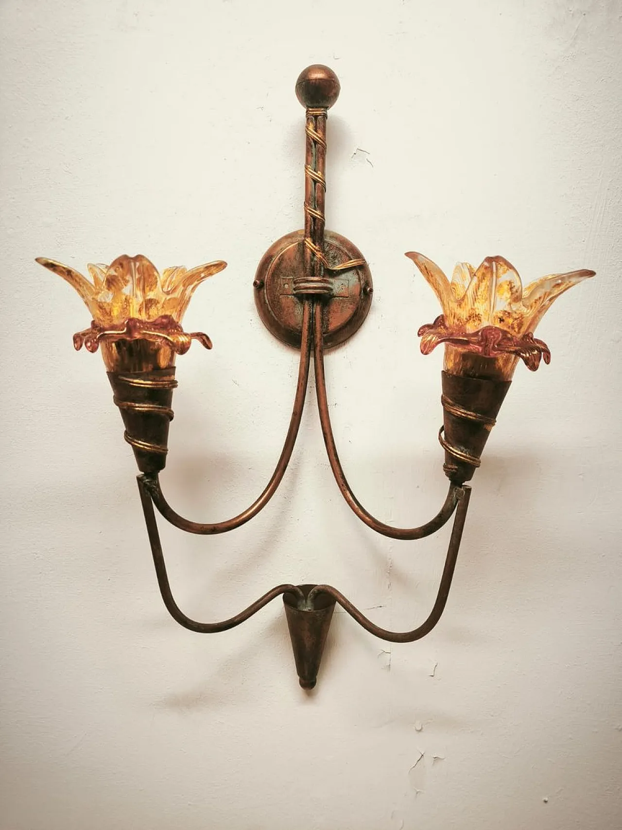 Two-light wall lamp with Murano glass, 1980s 10