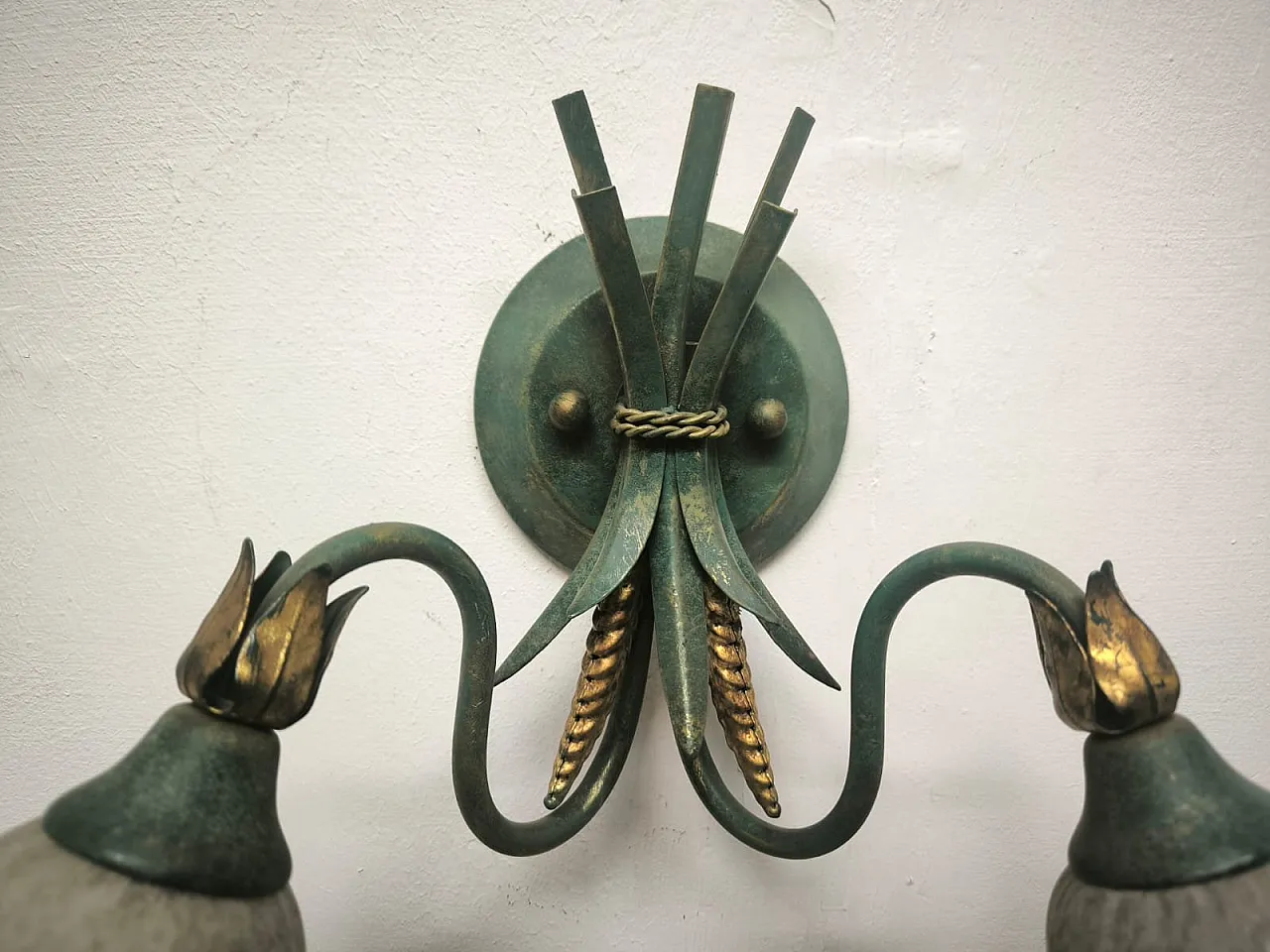Two-Light wheat ear wall lamp with Murano glass, 1980s 3