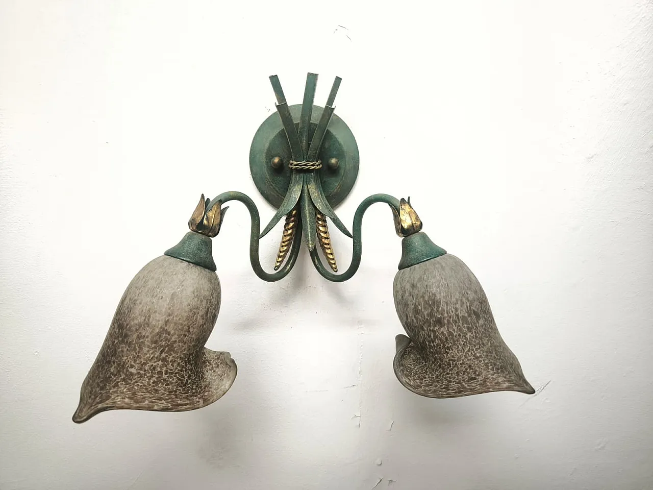 Two-Light wheat ear wall lamp with Murano glass, 1980s 4