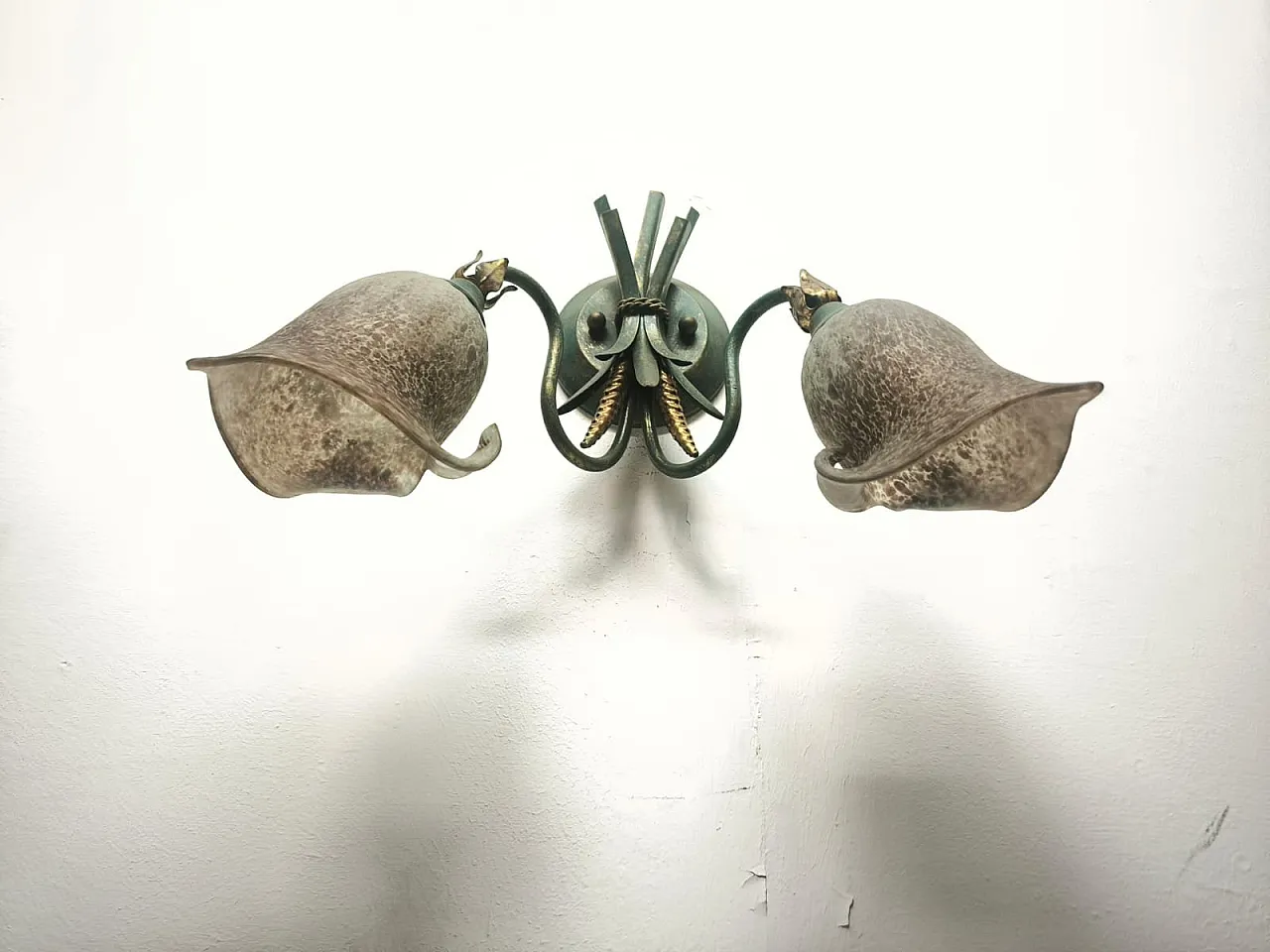 Two-Light wheat ear wall lamp with Murano glass, 1980s 5