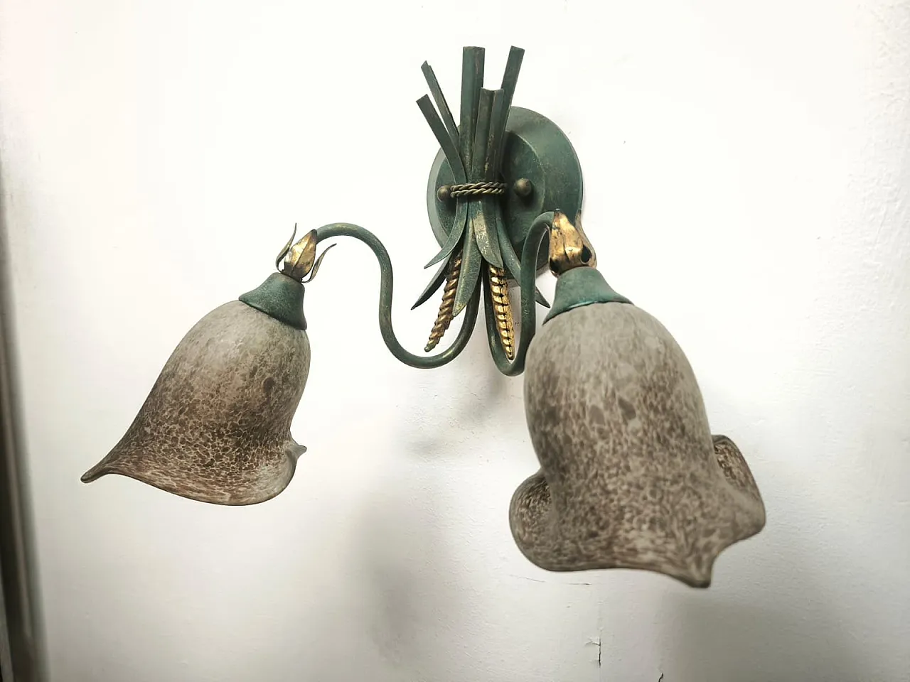 Two-Light wheat ear wall lamp with Murano glass, 1980s 6