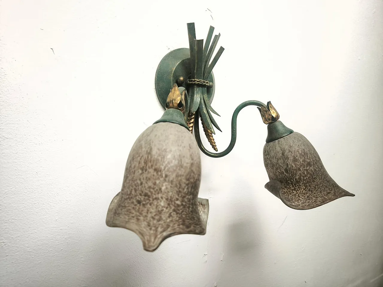 Two-Light wheat ear wall lamp with Murano glass, 1980s 7