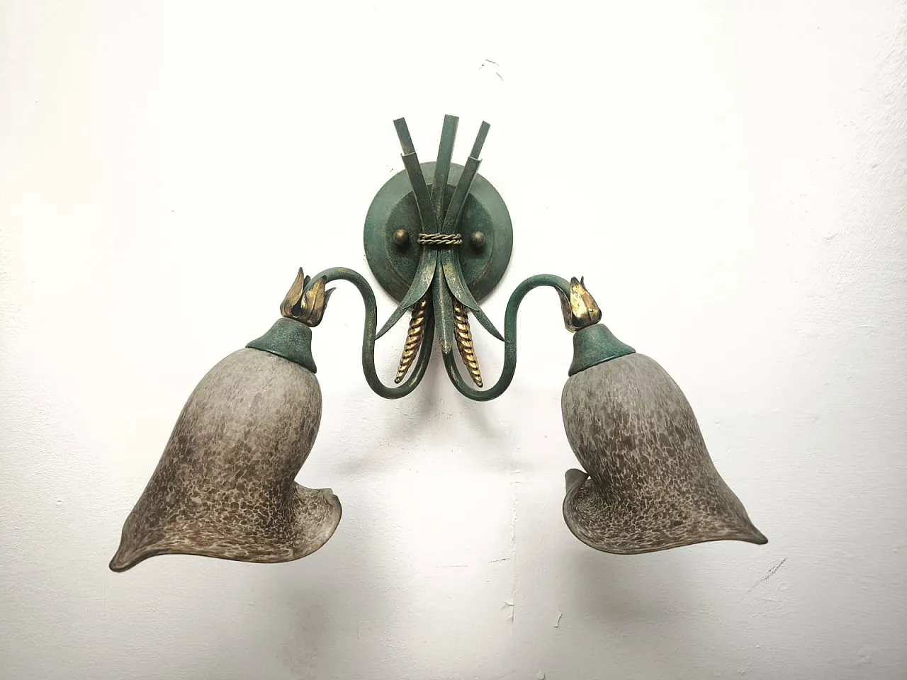 Two-Light wheat ear wall lamp with Murano glass, 1980s 8