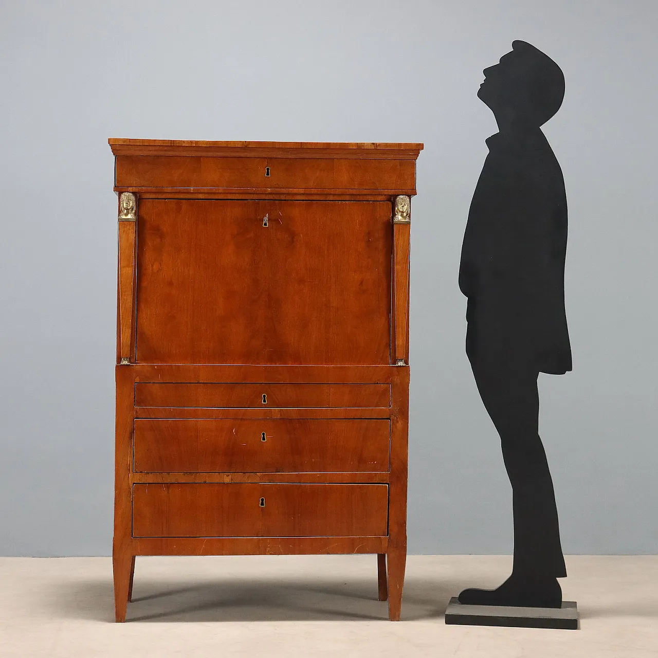 Empire secretaire in walnut and walnut feather, 19th century 3