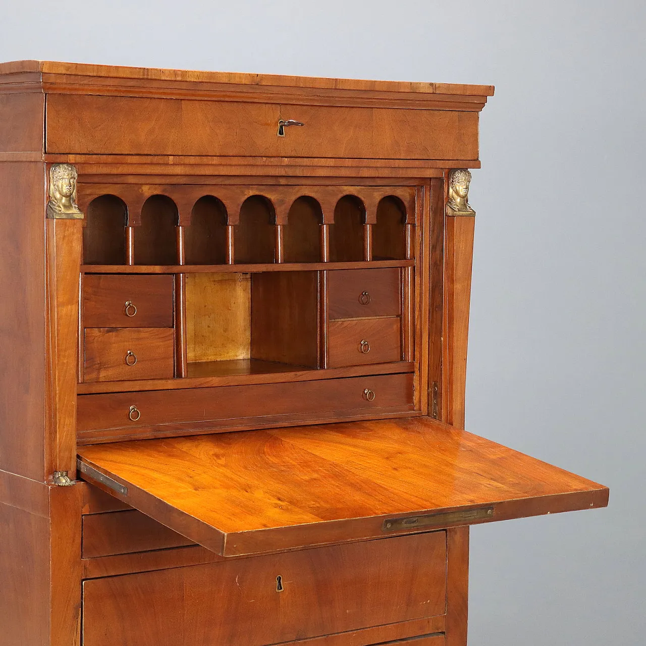 Empire secretaire in walnut and walnut feather, 19th century 4