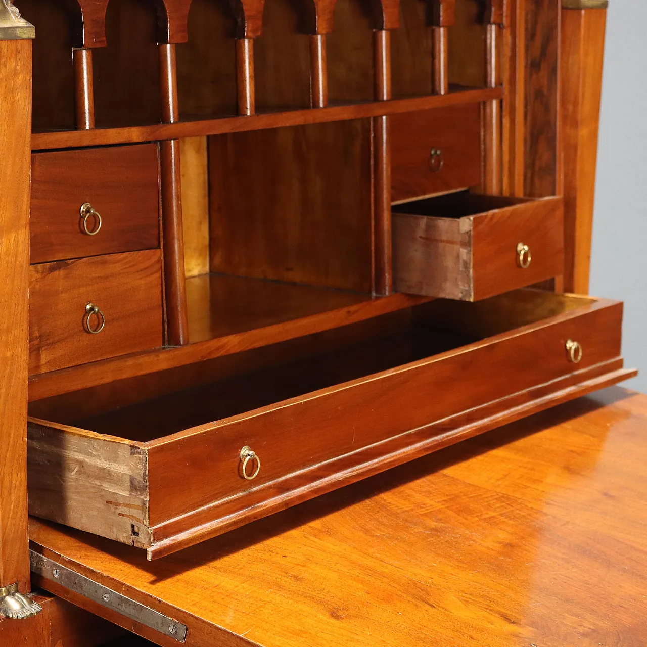 Empire secretaire in walnut and walnut feather, 19th century 8