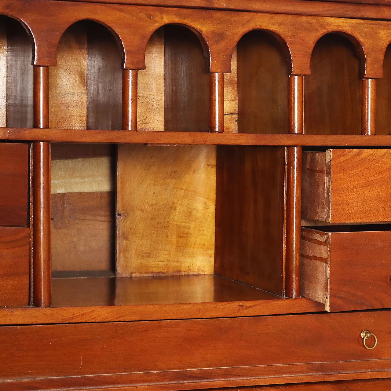 Empire secretaire in walnut and walnut feather, 19th century 9