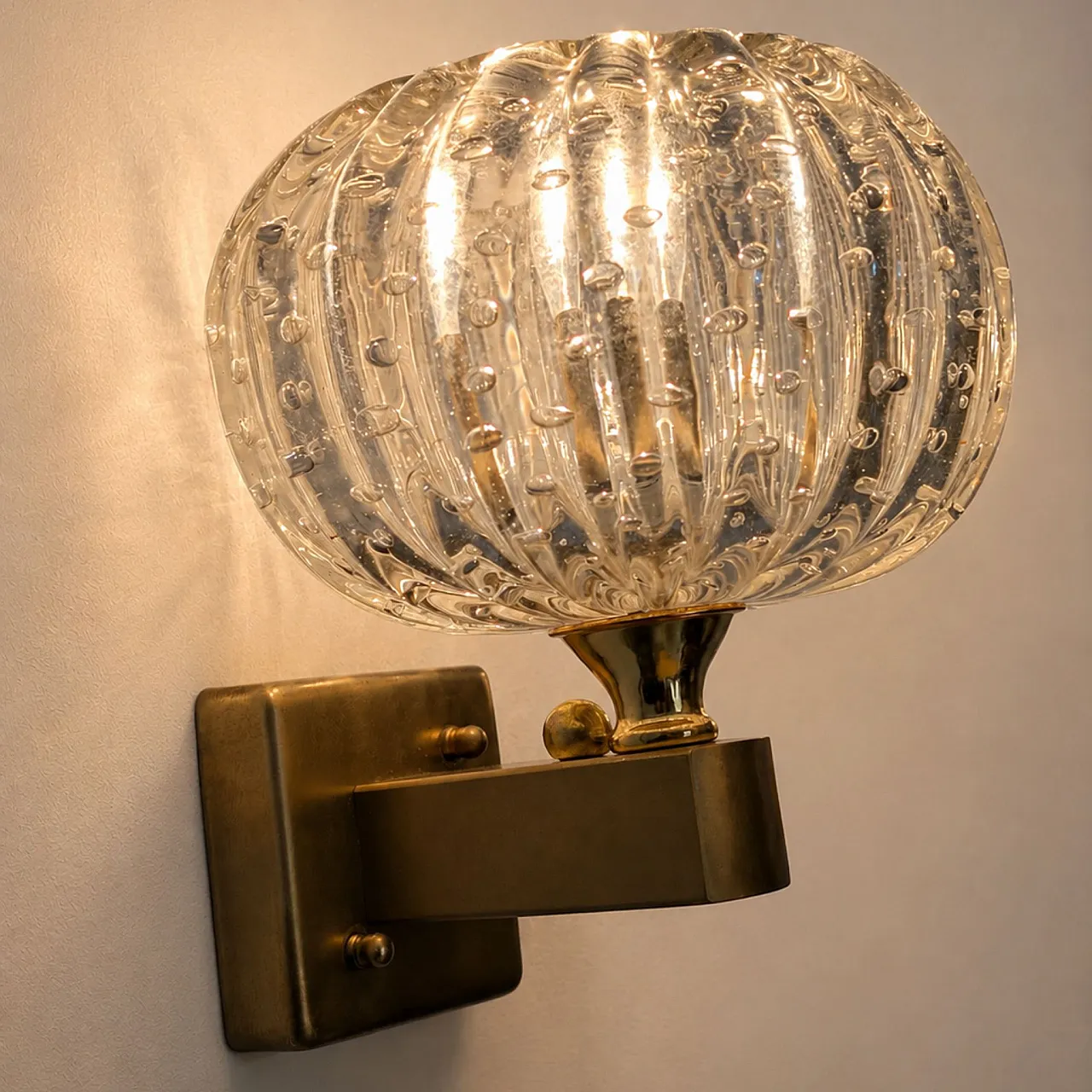 Coppia di appliques in vetro di Murano bolle stile Art Déco, anni ’50 2